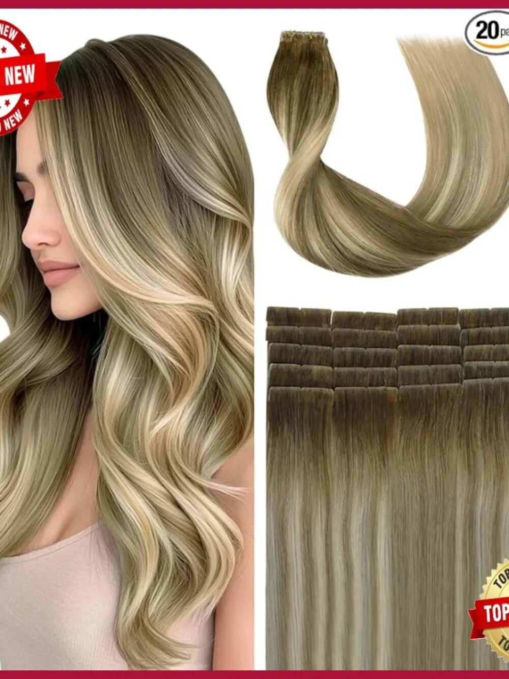 20 Inch Human Hair Tape In Extensions 20 Pieces Invisible Tape Hair